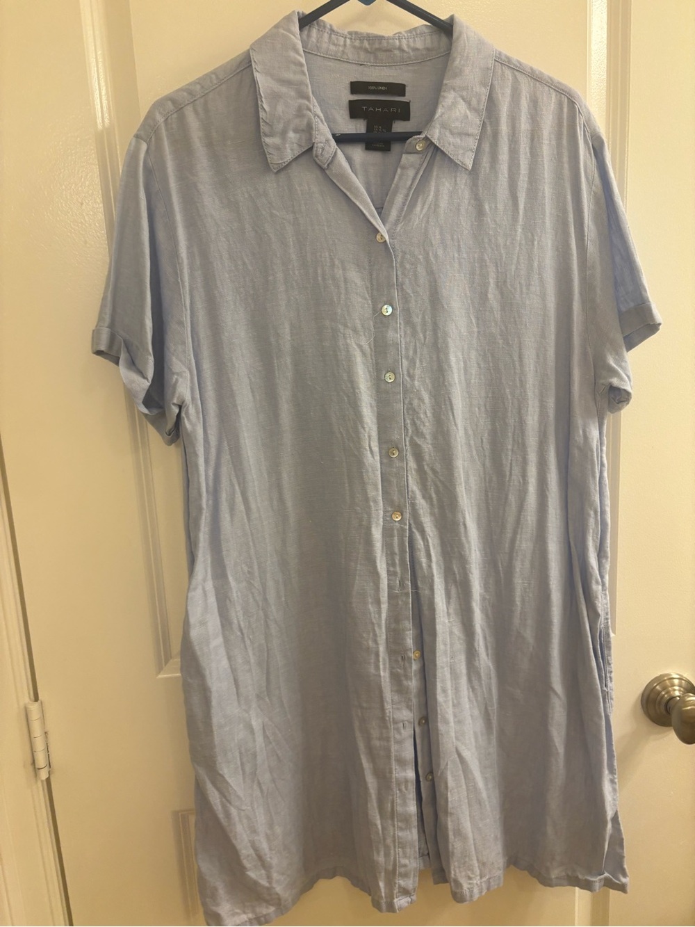 Tahari Soft Light Blue Short-Sleeve Button-Down Tunic